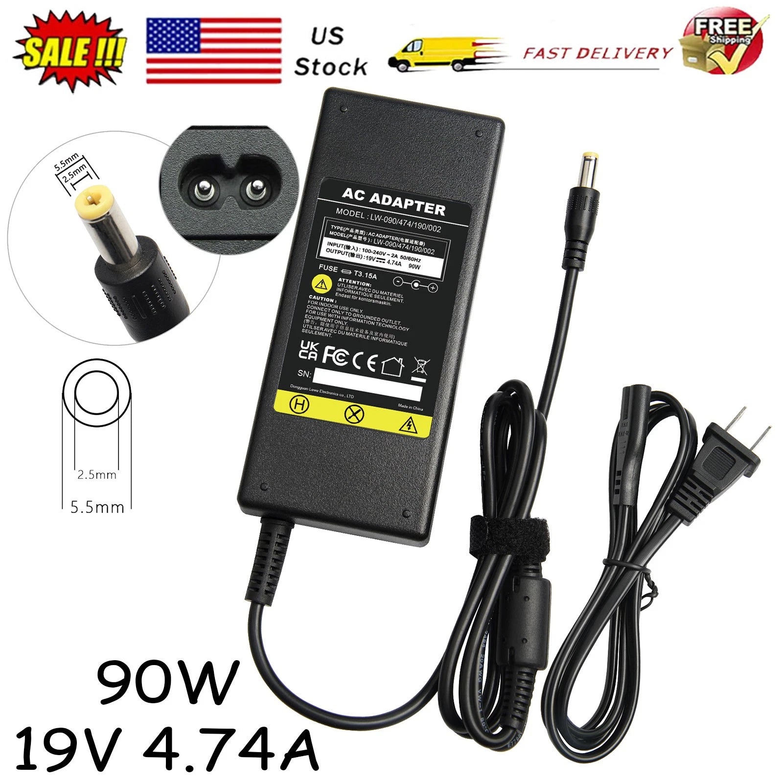 90W AC Adapter Charger For Toshiba Satellite A105 A135 L75 A105 L55D Laptop US