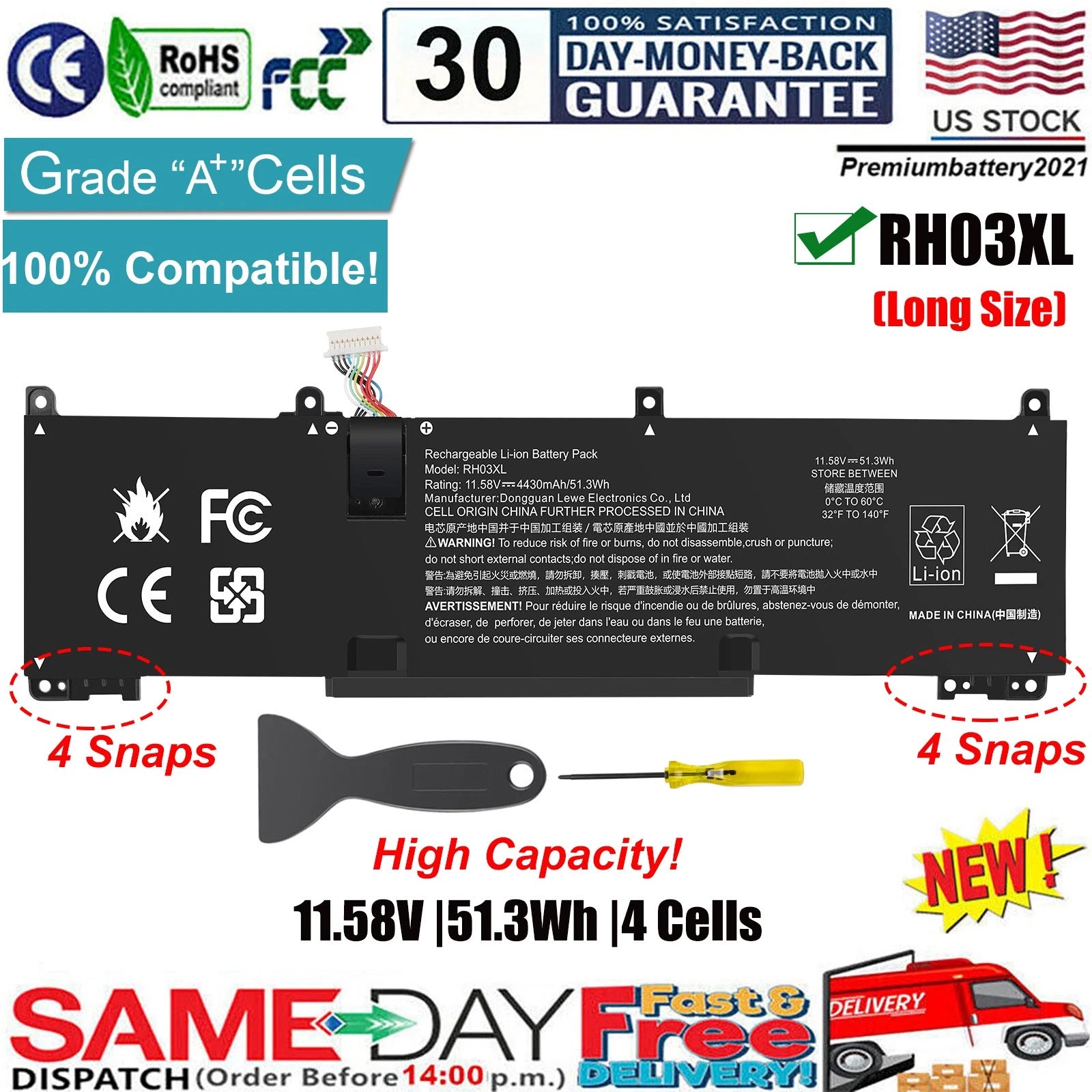 ?RH03XL M73472-005 Battery For HP ProBook 640 645 650 655 G9/G10 51.3Wh -Long