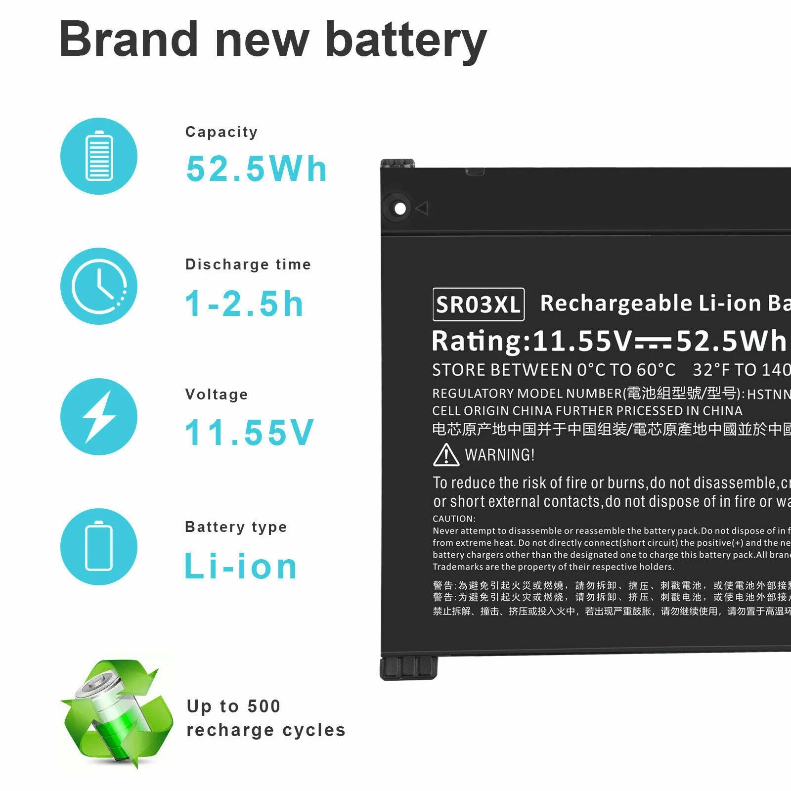 SR03XL Battery for HP Pavilion 15-cx0000 15-cx0020nr Series Notebook L08855-855
