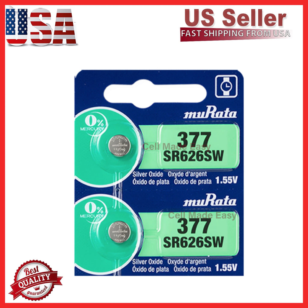 2 FRESH NEW MURATA / SONY 377 SR 626SW Silver Oxide SR626 V377 Watch Battery