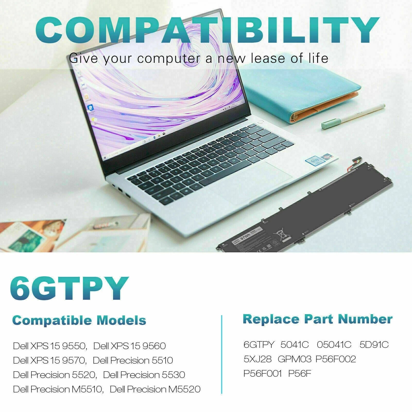 6GTPY Laptop Battery For Dell XPS 15 7590 9570 9560 9550 Precsion 5510 5530 5520