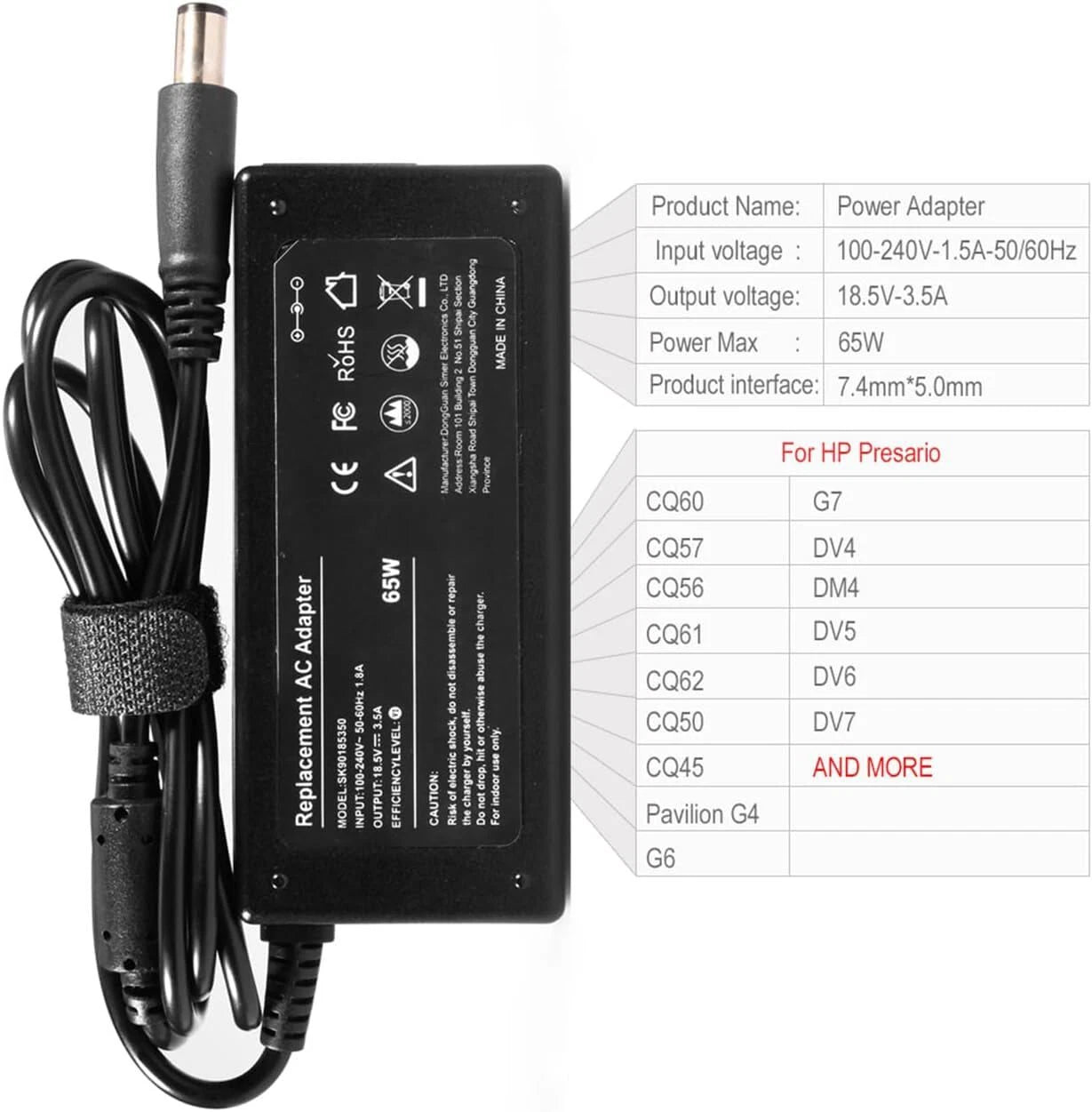 Laptop Charger for HP Compaq Presario CQ57 CQ60 CQ56 CQ61 CQ62 CQ50 CQ45 Adapter