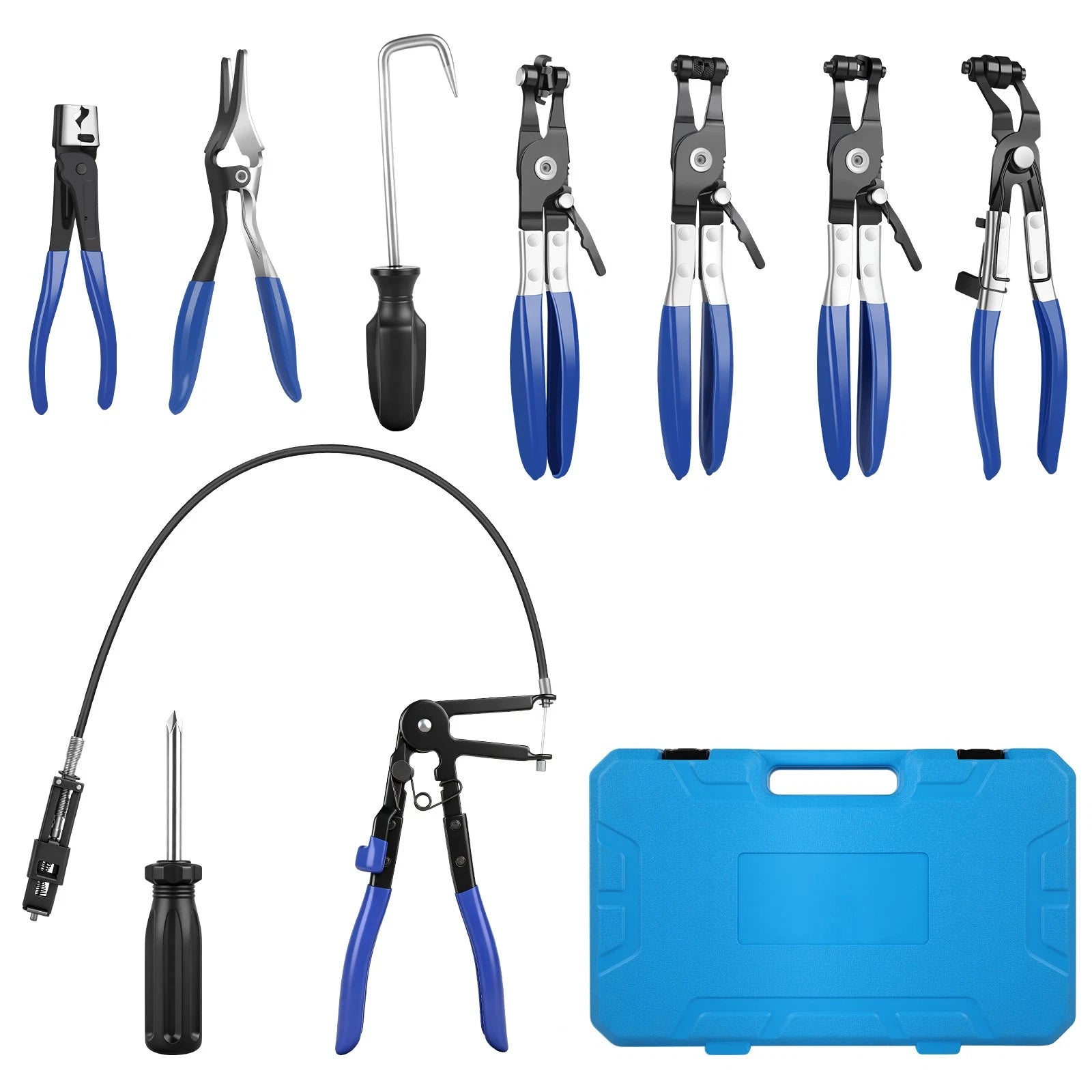 9Pcs Hose Clamp Clip Remover Pliers Wire Long Reach Kit Fuel Oil Water Hose Tool