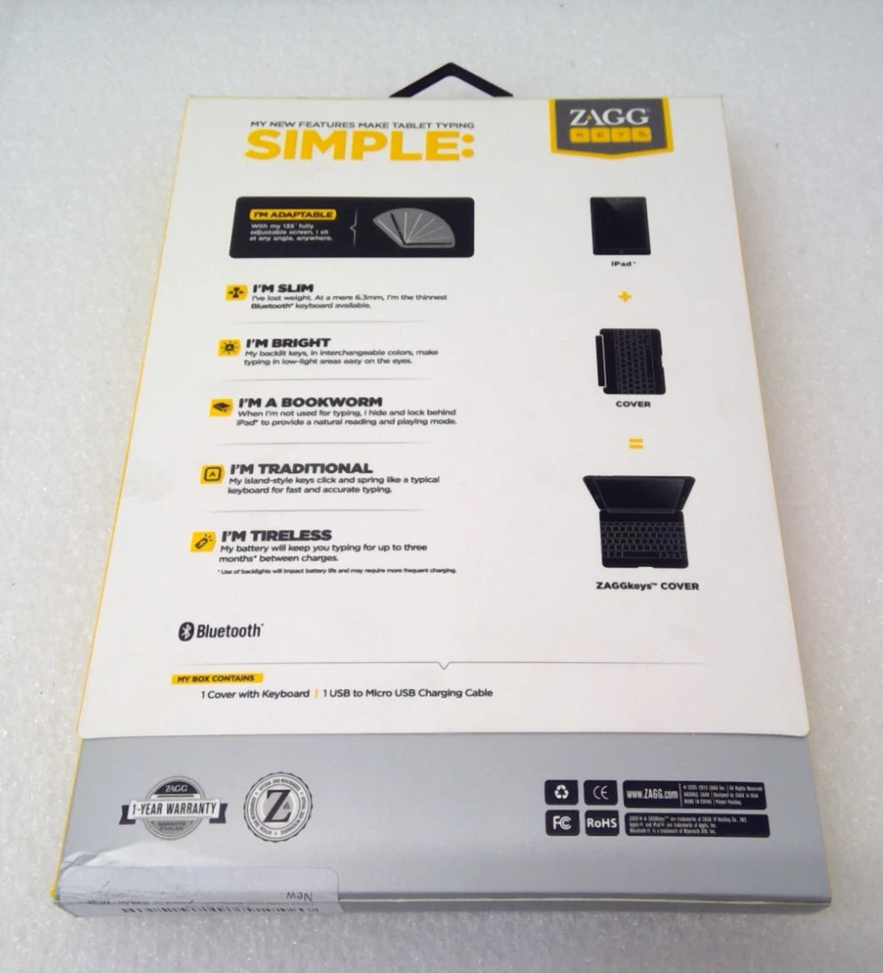 NEW Zagg Cover iPad Air 1ST GEN Bluetooth Keyboard backlit keys hinged case dock