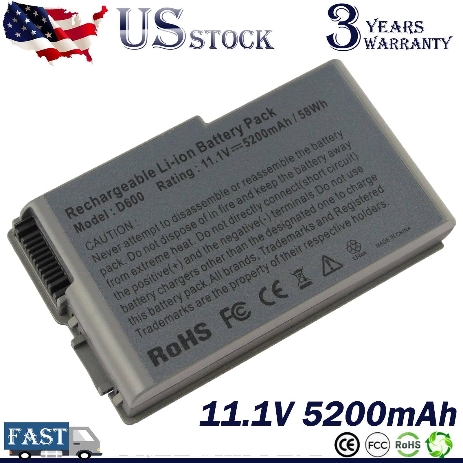 D600 Laptop Battery for Dell Latitude D520 D500 D610 C1295 New 6 Cell US