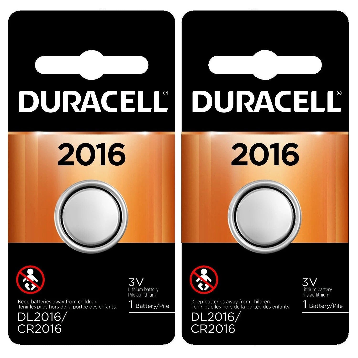 2 2016 Duracell Coin Cell Batteries - Lithium 3V - (CR2016, ECR2016, DL2016)