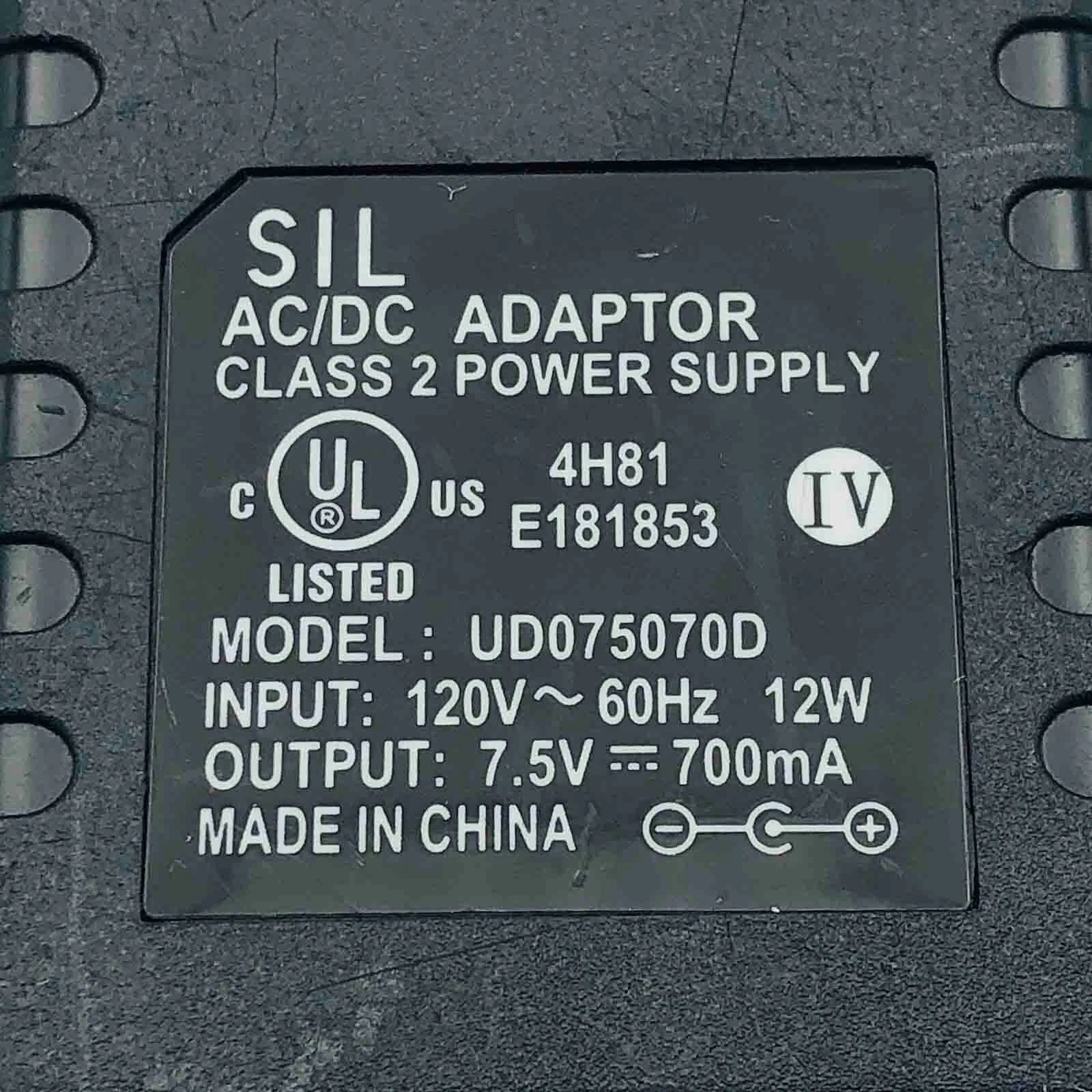 NEW Original SIL UD075070D 7.5V 0.7A Wall Adapter Power Supply 2.5x0.7mm Charger