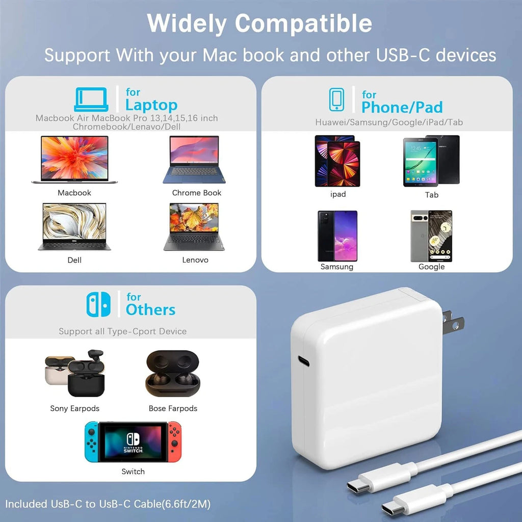 96W USB C Laptop Adapter Type C Power Wall Charger 65W 61W 87W for MacBook Pro