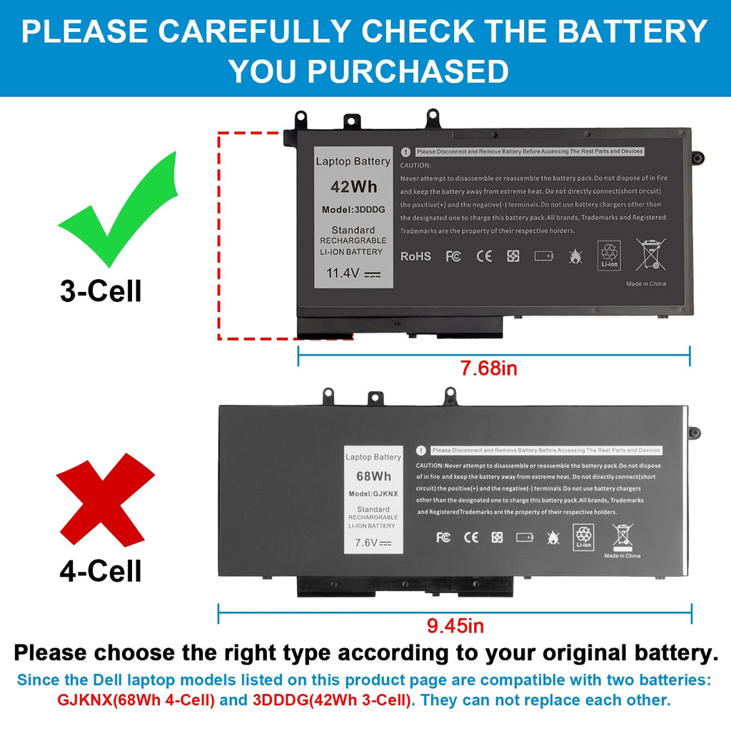 ?3DDDG Battery for Dell Latitude E5280 E5480 E5580 E5290 E5490 E5590 Series US