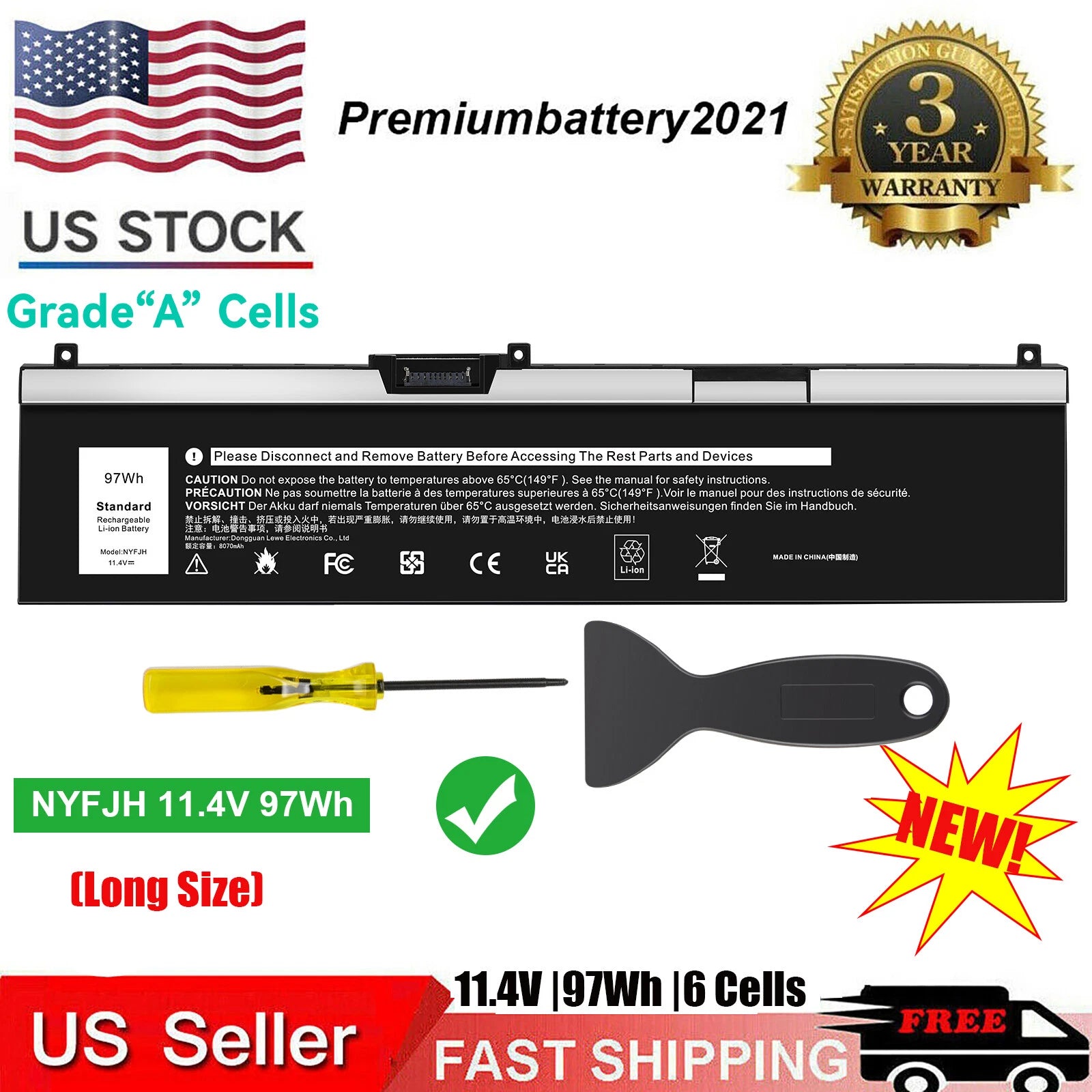 FOR Dell Battery NYFJH for Precision 7330 7530 7540 7730 7740 P74F P34 97Wh FAST