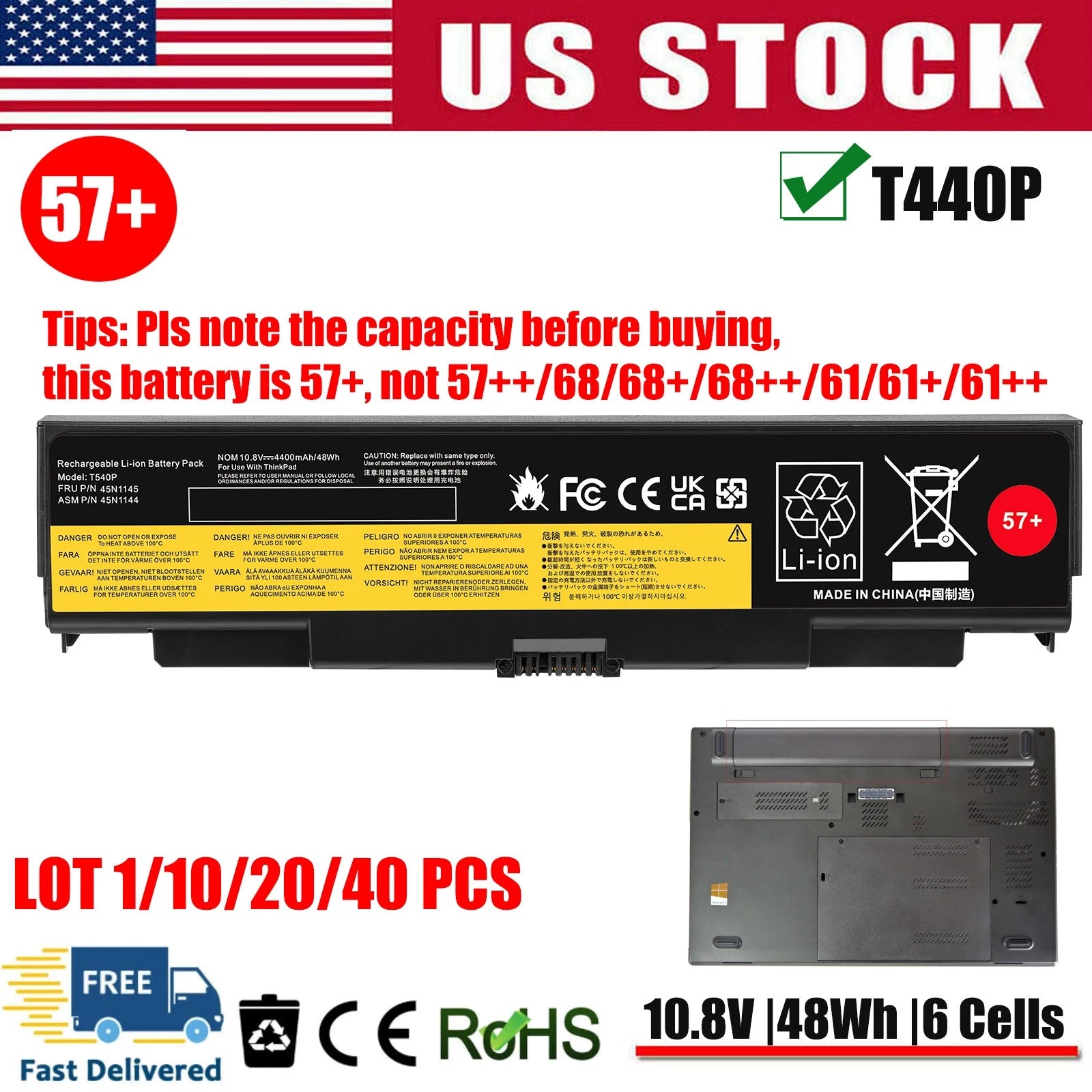 ?LOT T440P Battery for Lenovo ThinkPad T540P L440 L540 W540 W541 0C52864 0C52863