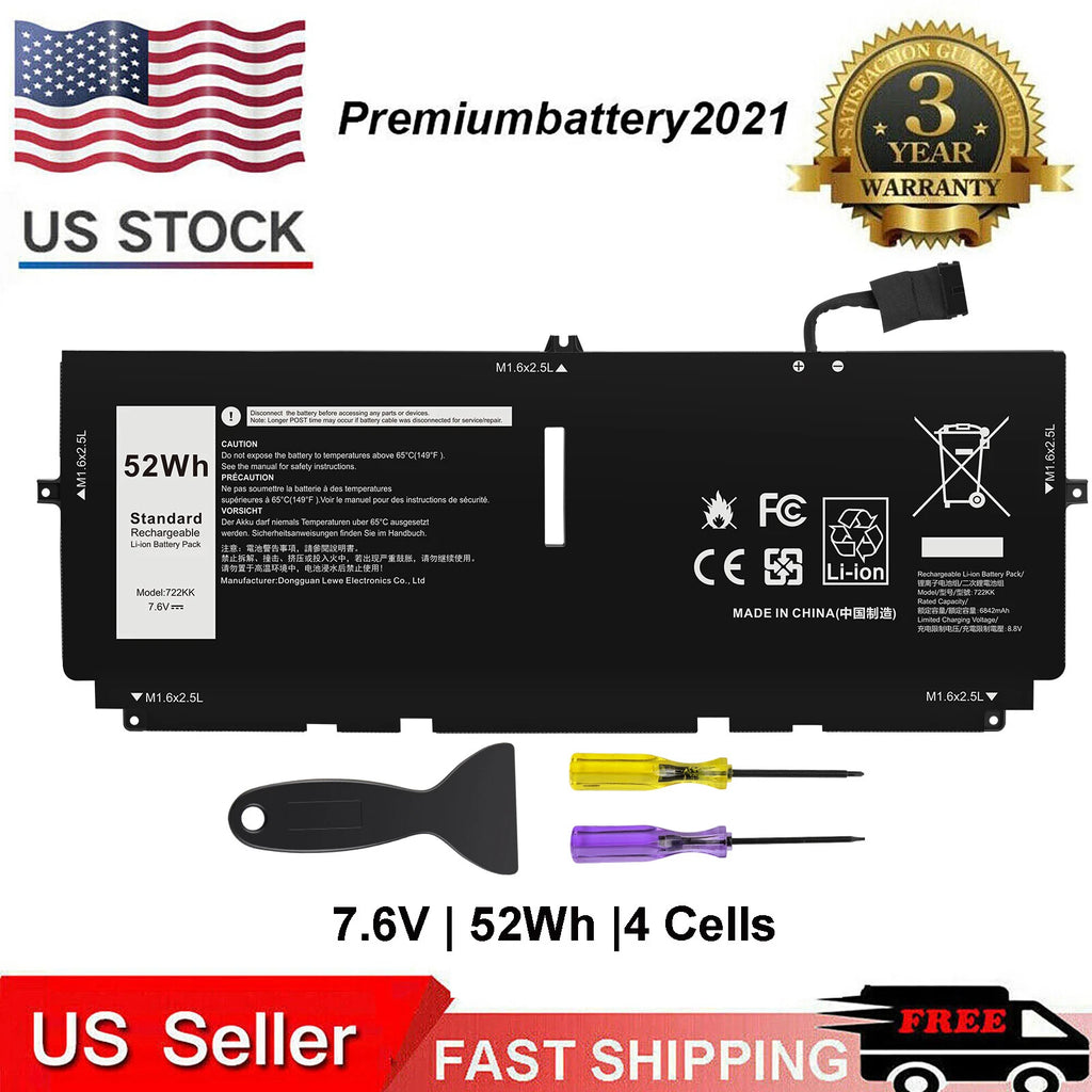 ?722KK Battery For Dell XPS 13 9300/9310/9380 (2020) 13.4 Series P117G P117G001