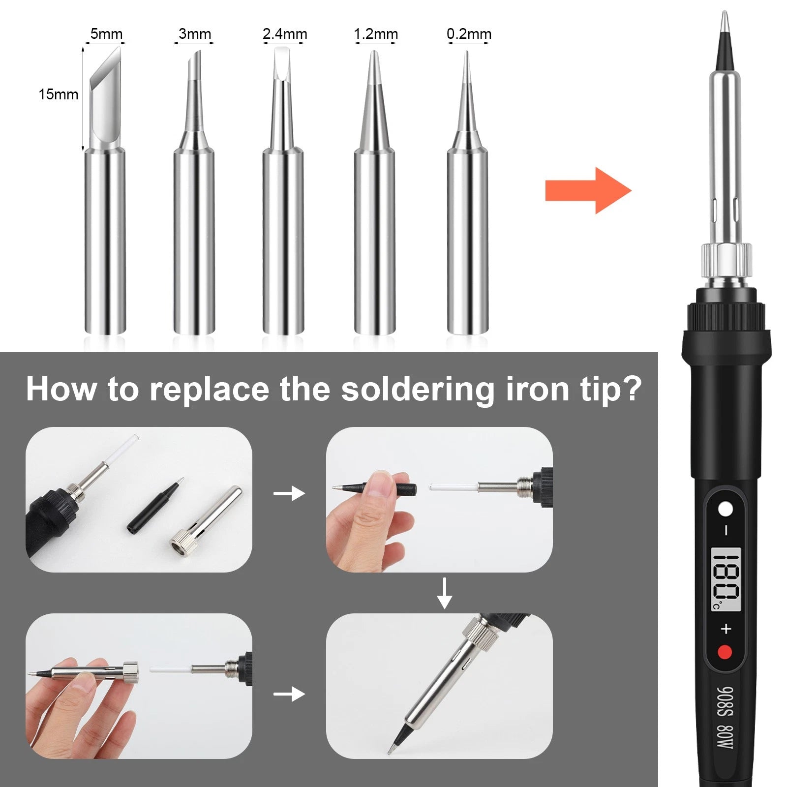 80W Soldering Iron Kit Electric Welding Tool Solder Tips Adjustable Temperature