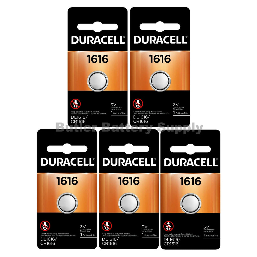 5 1616 Duracell Coin Cell Batteries - Lithium 3V - (CR1616, DL1616,ECR1616,YA)
