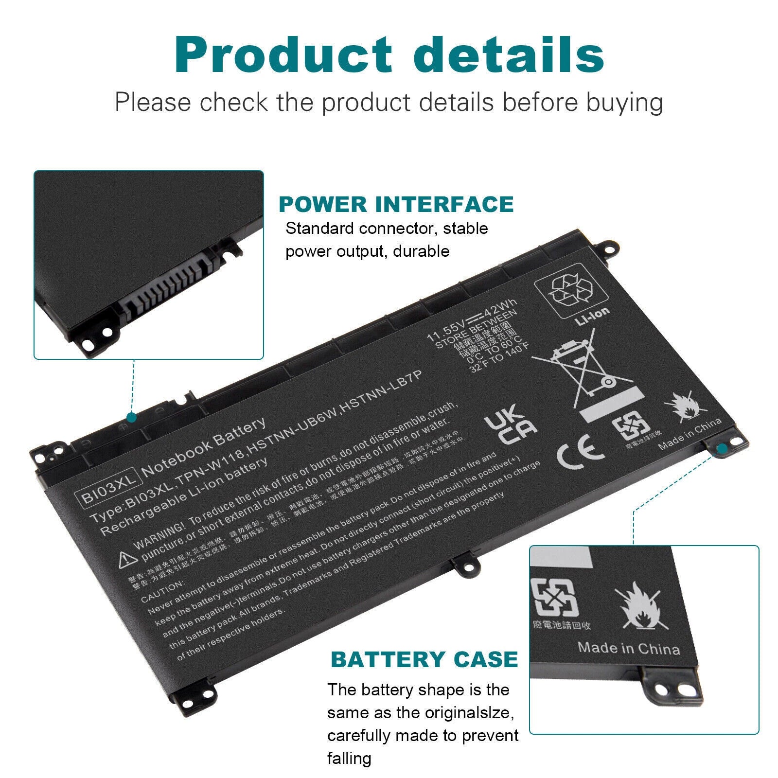 ?BI03XL Laptop Battery for HP Pavilion X360 13-U 14-AX HSTNN-UB6W 843537-541 NEW