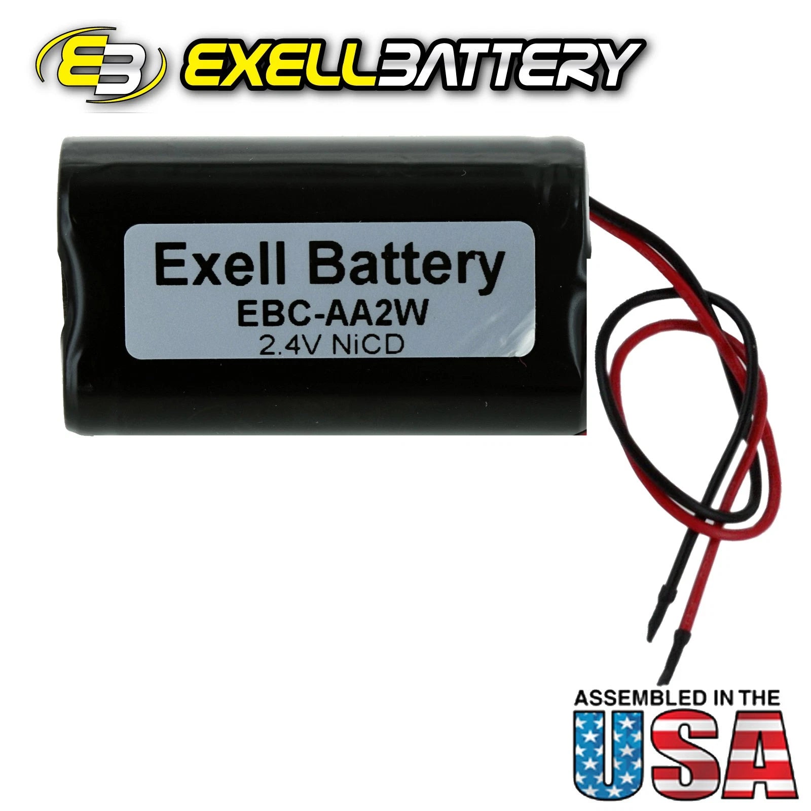 Exell 2.4V Custom NiCd 1000mAh Battery Pack w/ 5" AWG Bare Wire Leads