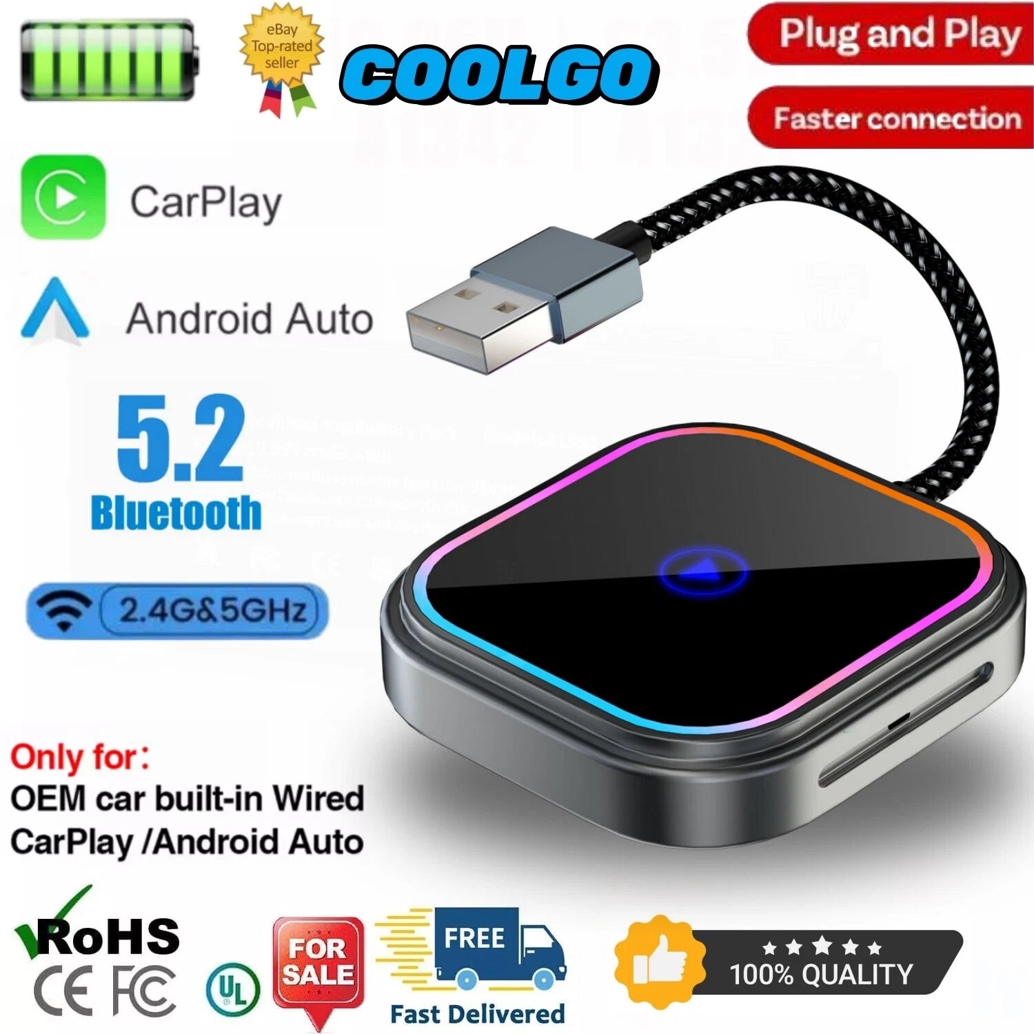 2 in 1 Wireless Carplay Adapter, Wireless Carplay and Android Auto Adapter 5.0