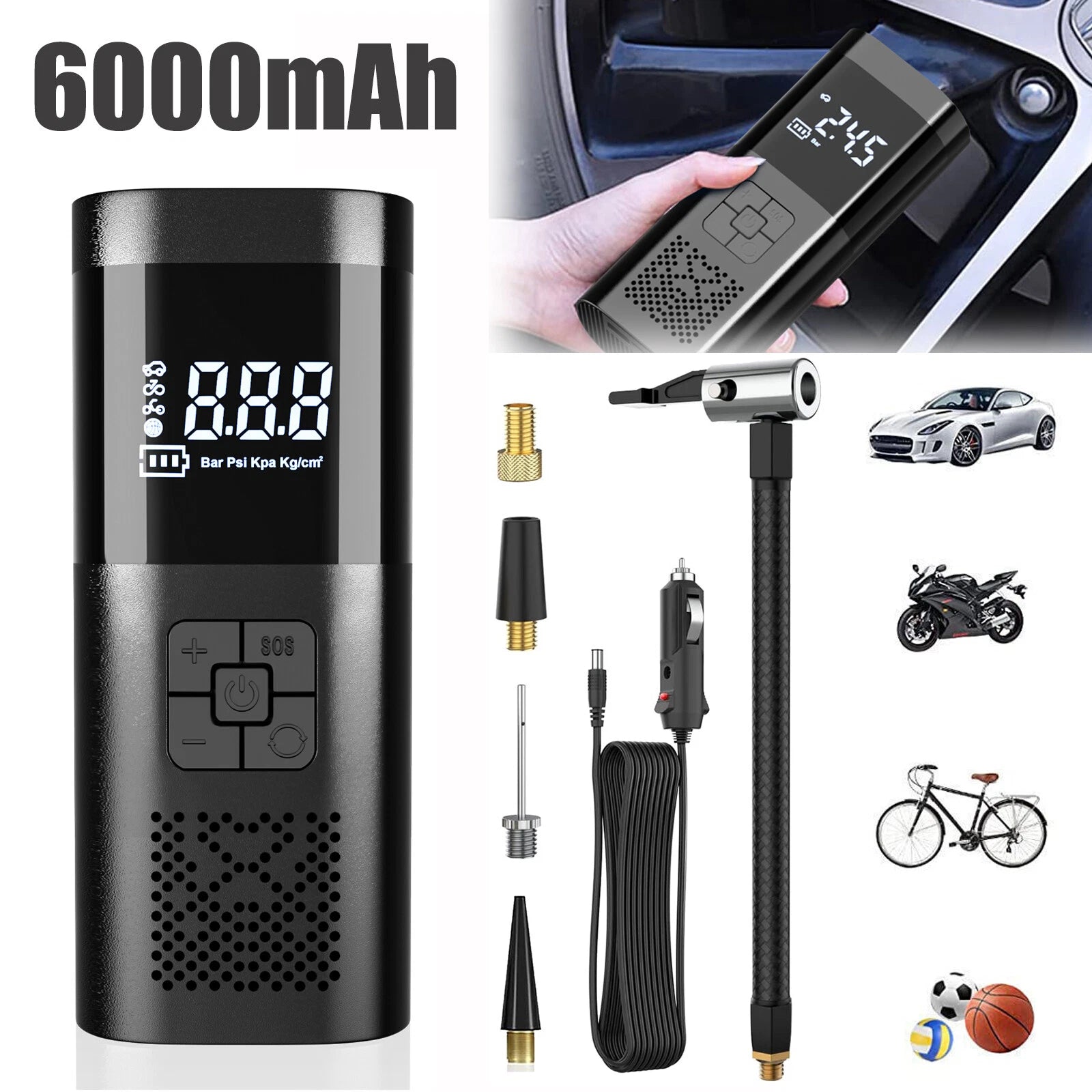 150 PSI Air Compressor Tire Inflator Fits Car Motor Bike Tires Air Pump Portable