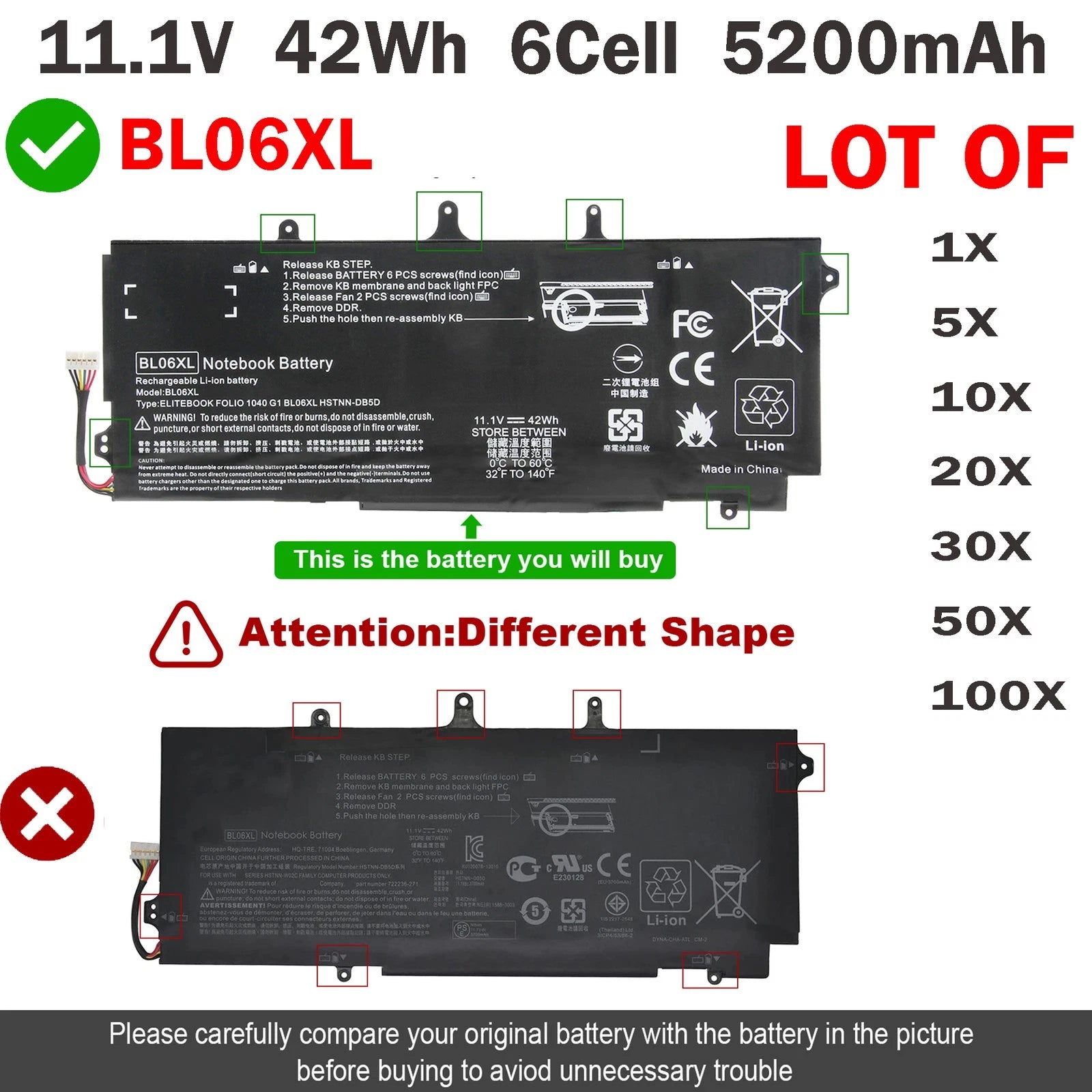 ??LOT BL06XL Battery For HP EliteBook Folio 1040 G0 G1 G2 722236-171 HSTNN-DB5D