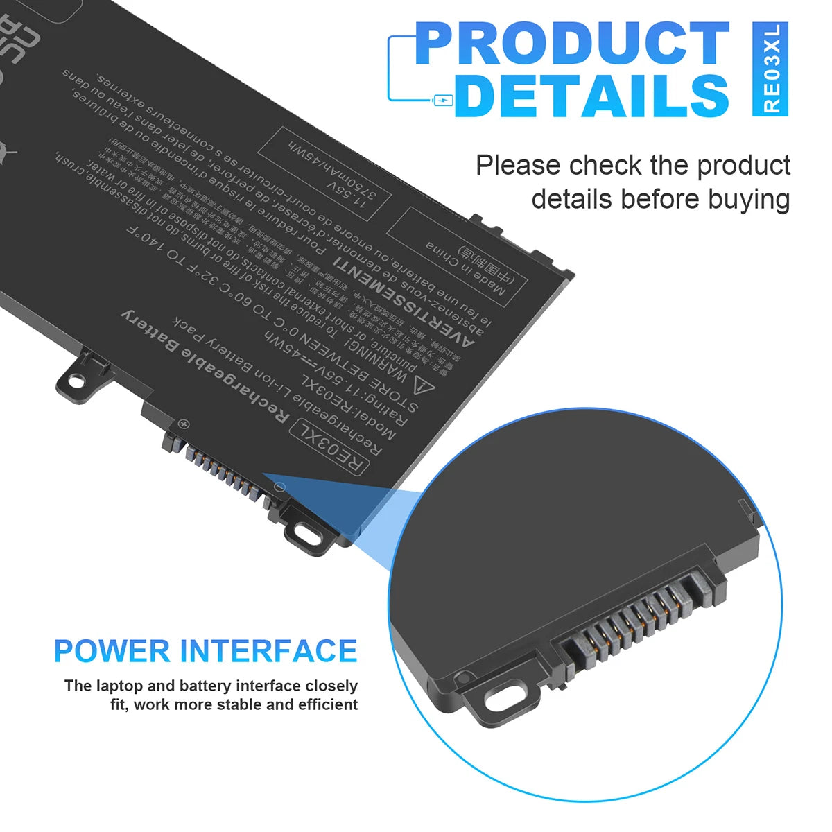 RE03XL Battery for HP ProBook 430 440 445 450 455R G6 G7 HSTNN-UB7R DB9A 45Wh