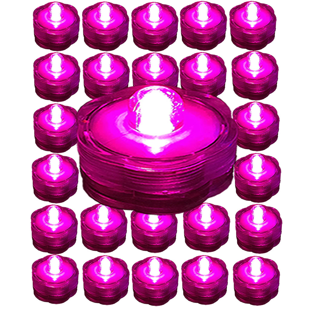 PINK ~ 24 Pack Submersible Waterproof Battery LED Tea Light ~ Wedding Decoration