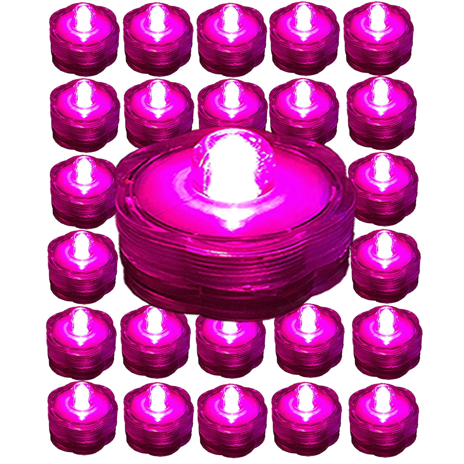 PINK ~ 24 Pack Submersible Waterproof Battery LED Tea Light ~ Wedding Decoration