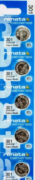 5 pcs Renata 301 Watch Batteries 301 SR43SW SR43 301 Free shipping USA seller