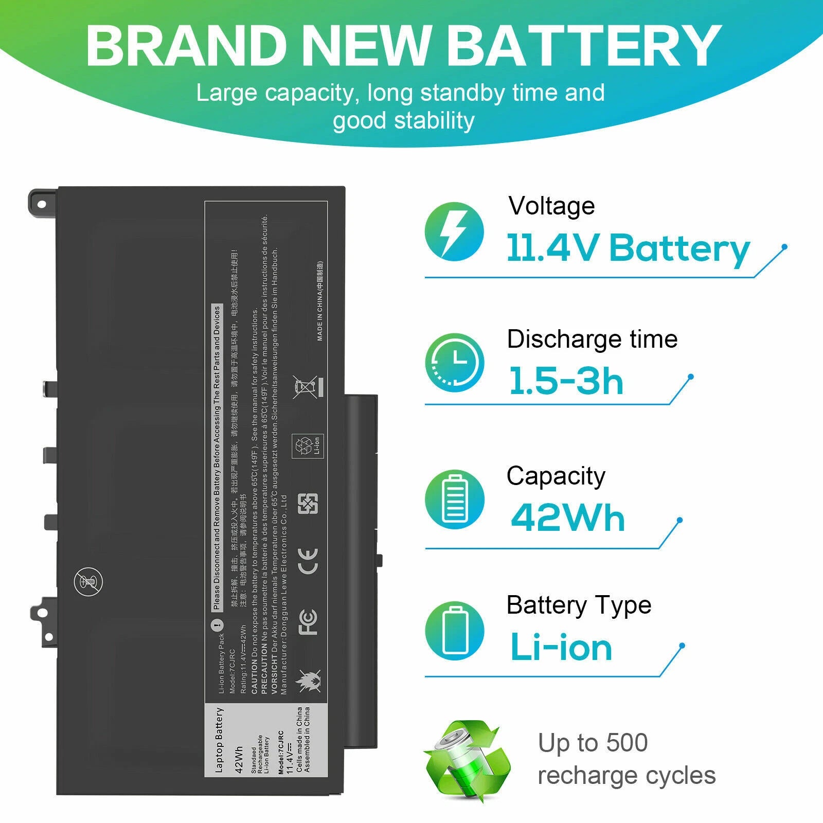 42Wh 7CJRC Battery For Dell Latitude 12 E7270 E7470 V6VMN 0KNM09 021X15 0TX283