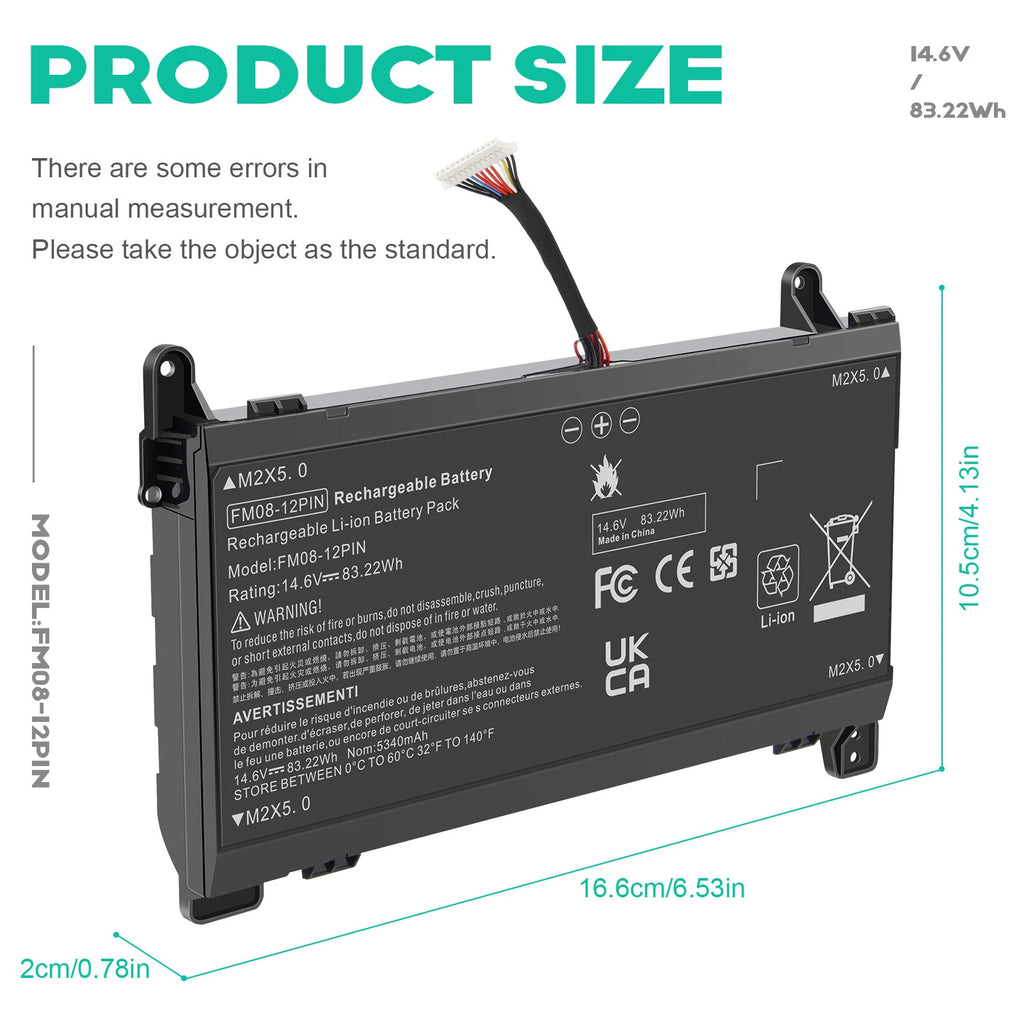 FM08 HSTNN-LB8A 922752-421 Battery For Hp Omen 17-AN014NG TPN-Q195 Series 12 Pin