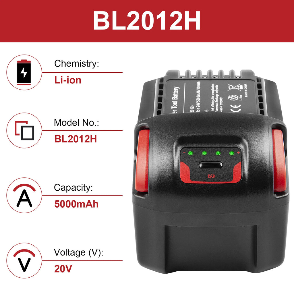 20V For Ingersoll Rand IQV20 5000mAh BL2012H Li-ion Battery BL2010 BL1203