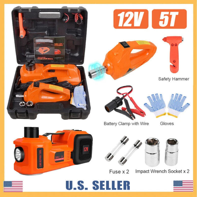5 Ton 12V Electric Hydraulic Car Jack Lift Kit Impact Wrench for Emergency Tyre
