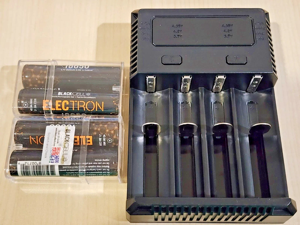4 Blackcell HIGH DRAIN 40.9a max 2523 mAh 3.7v BATTERY with NITECORE i4 CHARGER