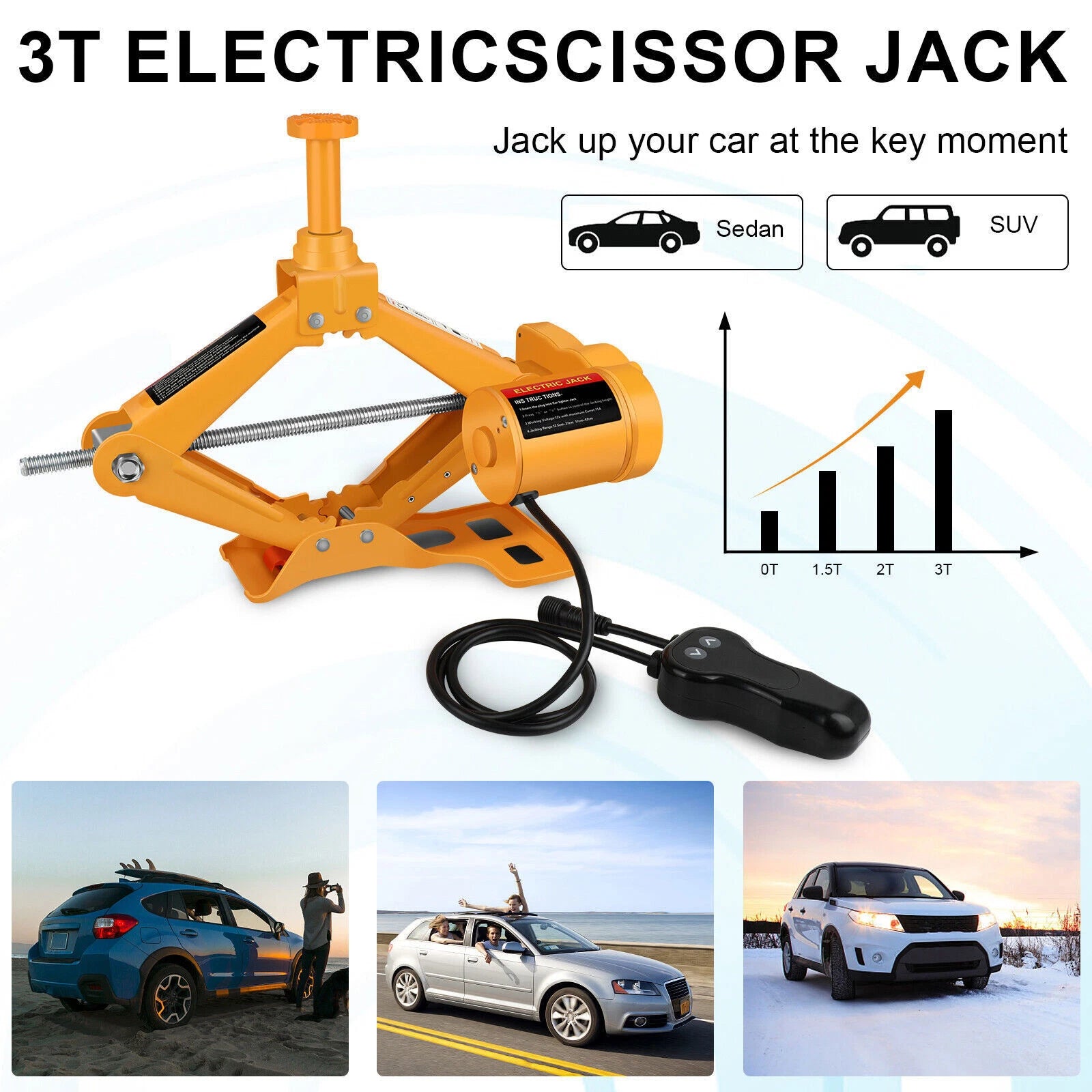 3 Ton 12V Electric Car Jack Emergency Equipment Tool For SUV Van Garage Lifting
