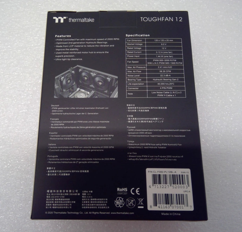 Thermaltake TOUGHFAN 12 High Static Pressure Fan, CL-F082-PL12BL-A (2 Pack)