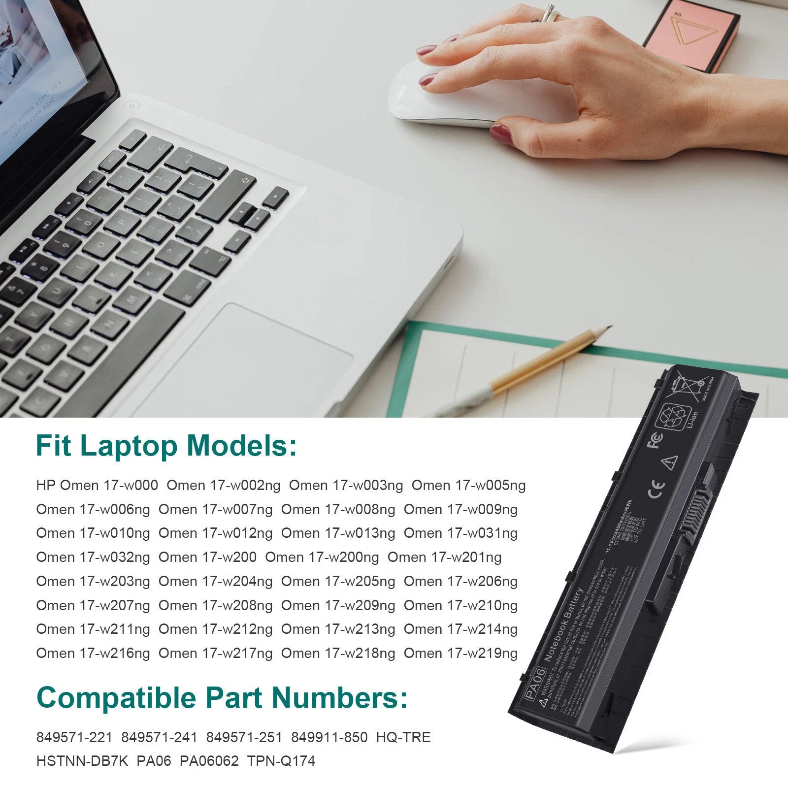 PA06 Laptop Battery for Hp Omen 17-ab000 17-ab200 17-W HSTNN-DB7K 849911-850 US
