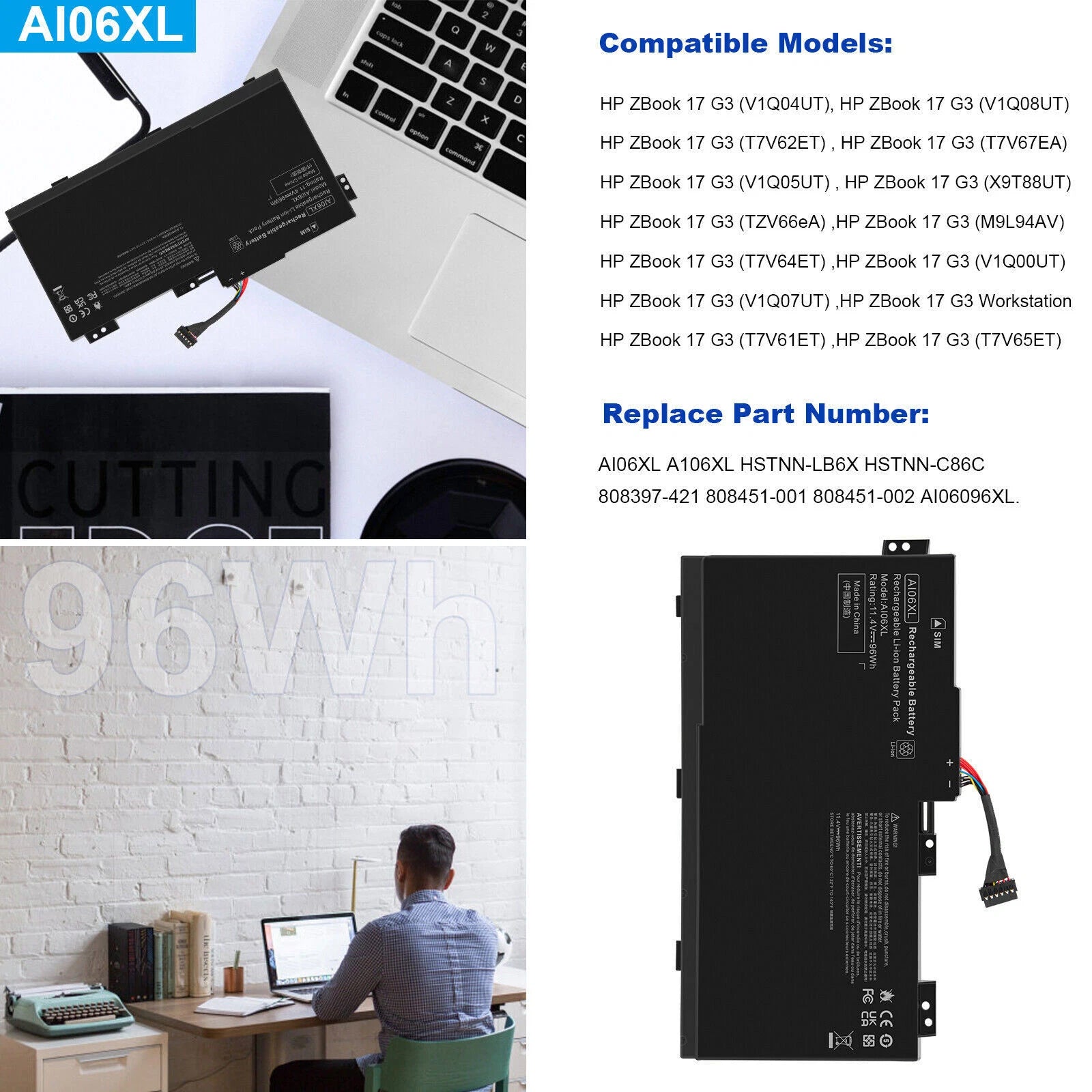 AI06XL Battery For HP ZBook 17 G3 808451-001 HSTNN-C86C HSTNN-LB6X 96Wh