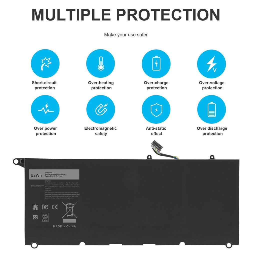 JD25G Battery For Dell XPS 13 9350 D1508 9343 5K9CP DIN02 JHXPY53 90V7W 52Wh
