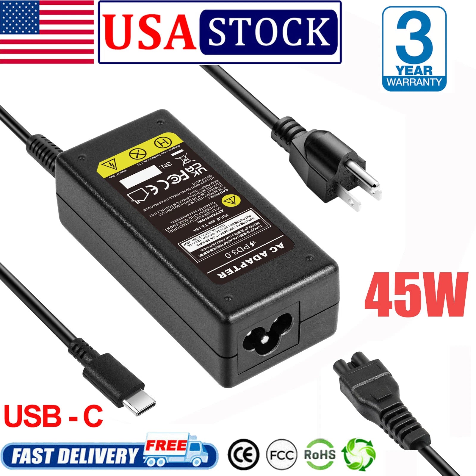 For Chromebook 14 1 USB-C Laptop Charger AC Adapter Power Type C Series Notebook