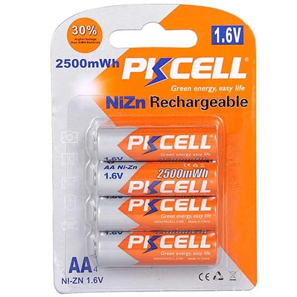 PKCELL AA NiZn 2500mWh Rechargeable Batteries (4 Pack)