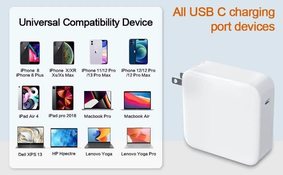 For MacBook Pro 61W USB-C Laptop Charger 96W Mac Air Power Adapter 2020-2024
