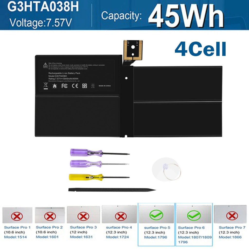 G3HTA038H Battery For Microsoft Surface Pro 5(2017) Pro 6 1796(2018) Tablet 45Wh