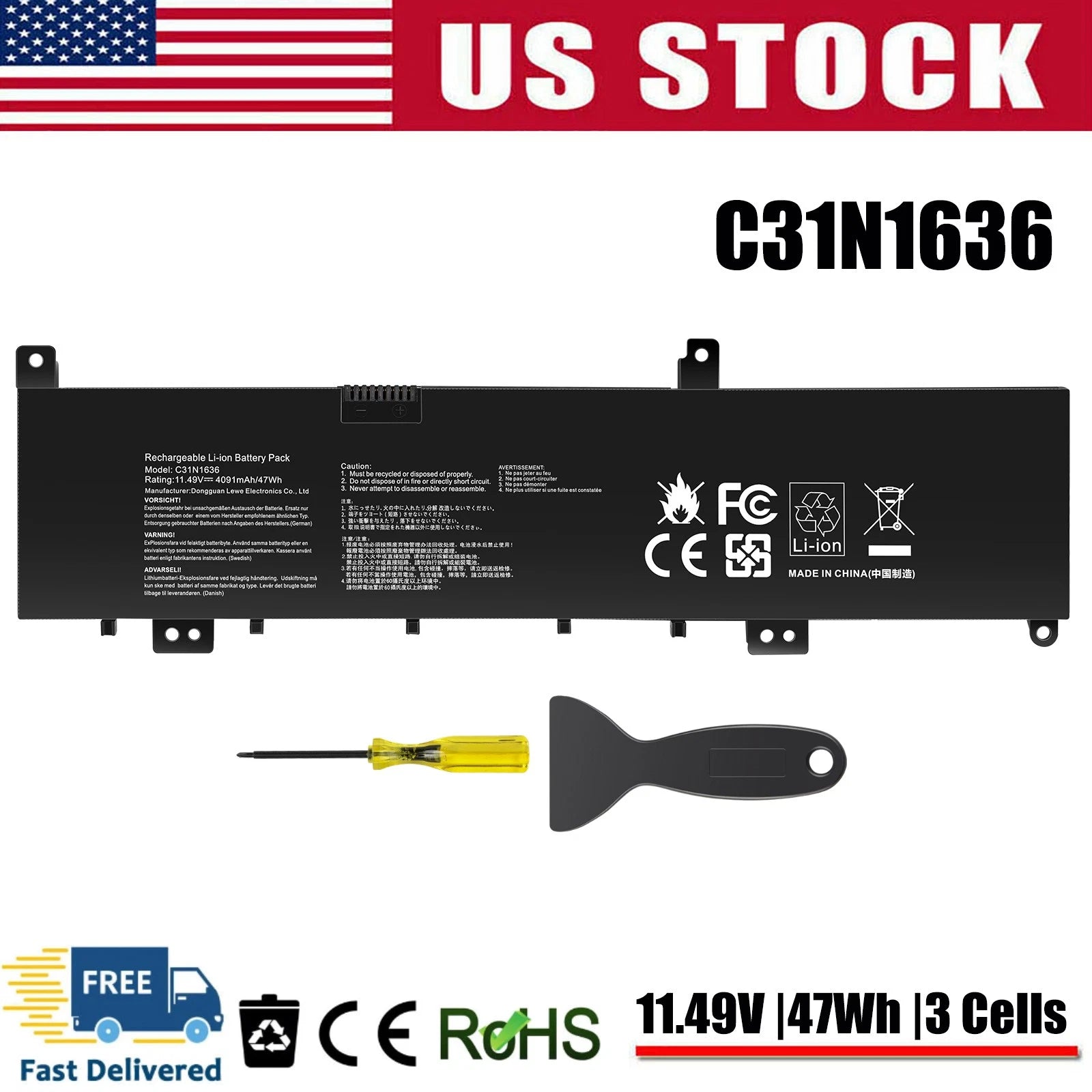 For ASUS VivoBook Pro M580V X580VD X580GD M580GD 0B200-02580200 C31N1636 Battery