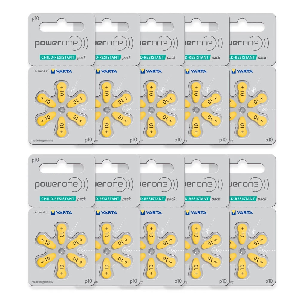 Power One Hearing Aid Batteries Yellow Size 10 Pack of 6 (60 Batteries) Exp 2029