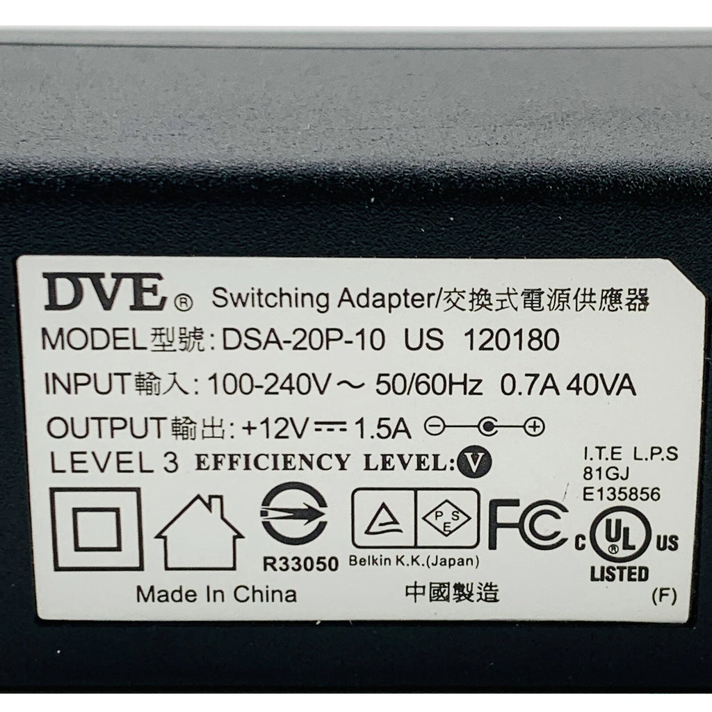 NEW Genuine 18W DVE Switching Wall Adapter 12V 1.5A Model DSA-20P-10 US 120180