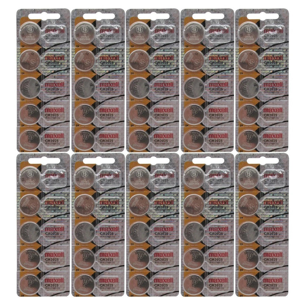 50 Pcs Original Maxell 2025 CR2025 Lithium 3V Batteries
