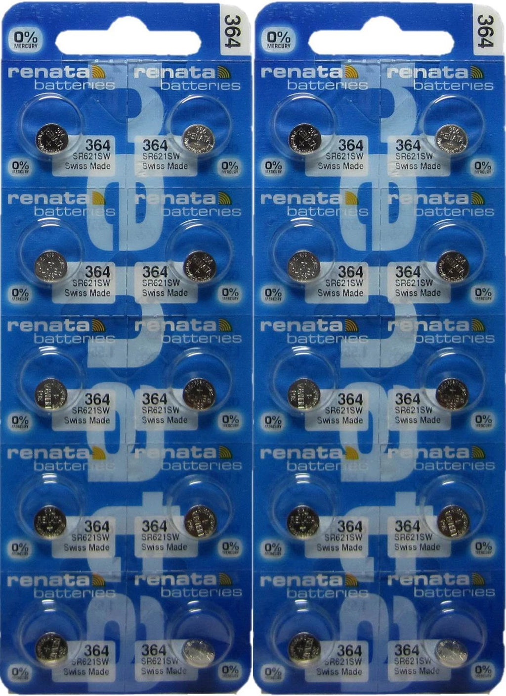 20 Pcs Renata Swiss Made Silver Oxide 364 Watch 0% MERCURY Battery