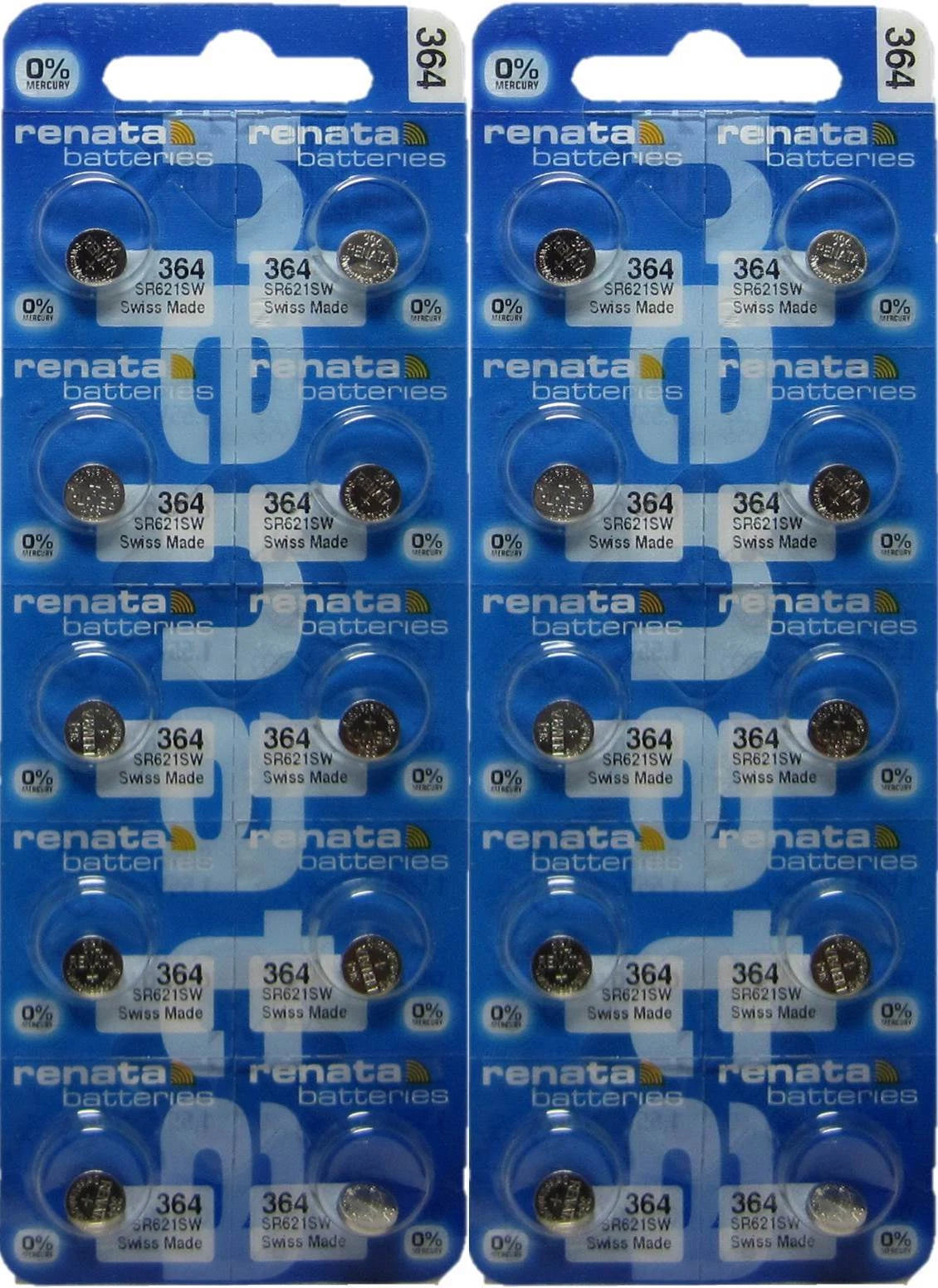 20 Pcs Renata Swiss Made Silver Oxide 364 Watch 0% MERCURY Battery