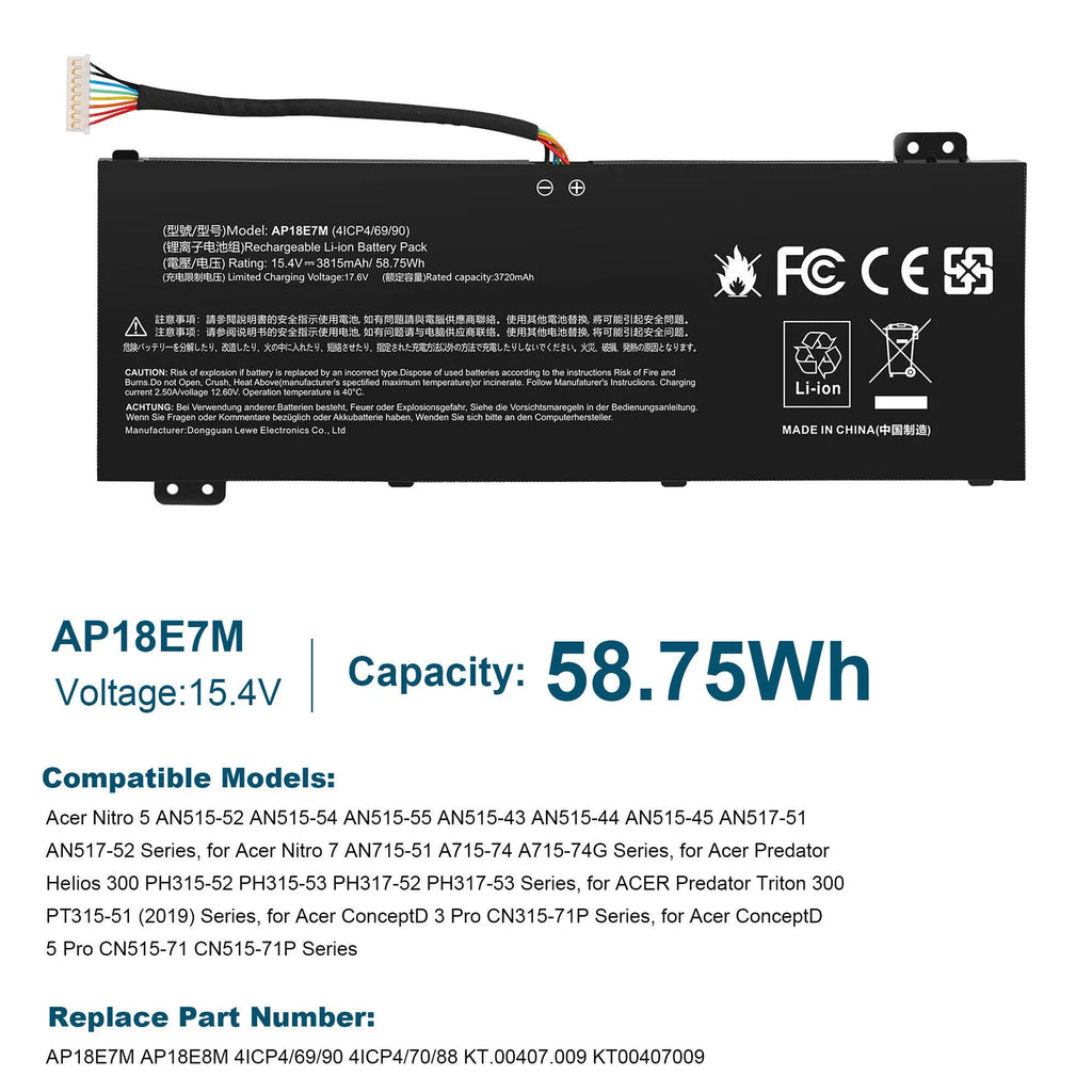 AP18E7M AP18E8M Battery For Acer Nitro5 AN515-52 AN515-54 AN515-55 15.4V 58.75Wh