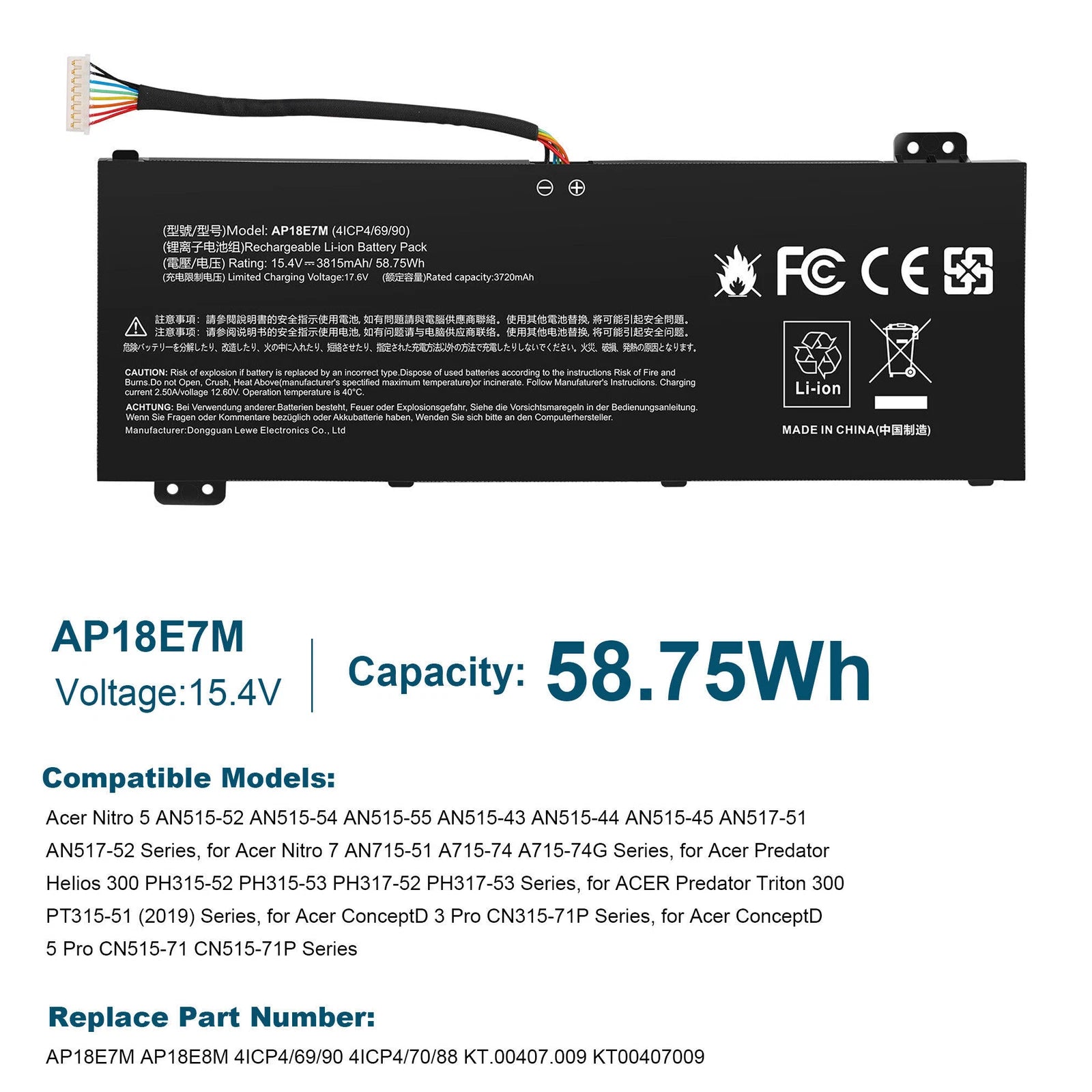 AP18E7M AP18E8M Battery For Acer Nitro5 AN515-52 AN515-54 AN515-55 15.4V 58.75Wh