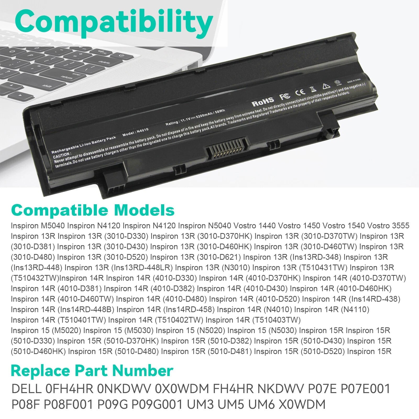 ?NEW Battery J1KND for Dell Inspiron N5010 N4010 M5030 N5110 N7010 N7110 N3010